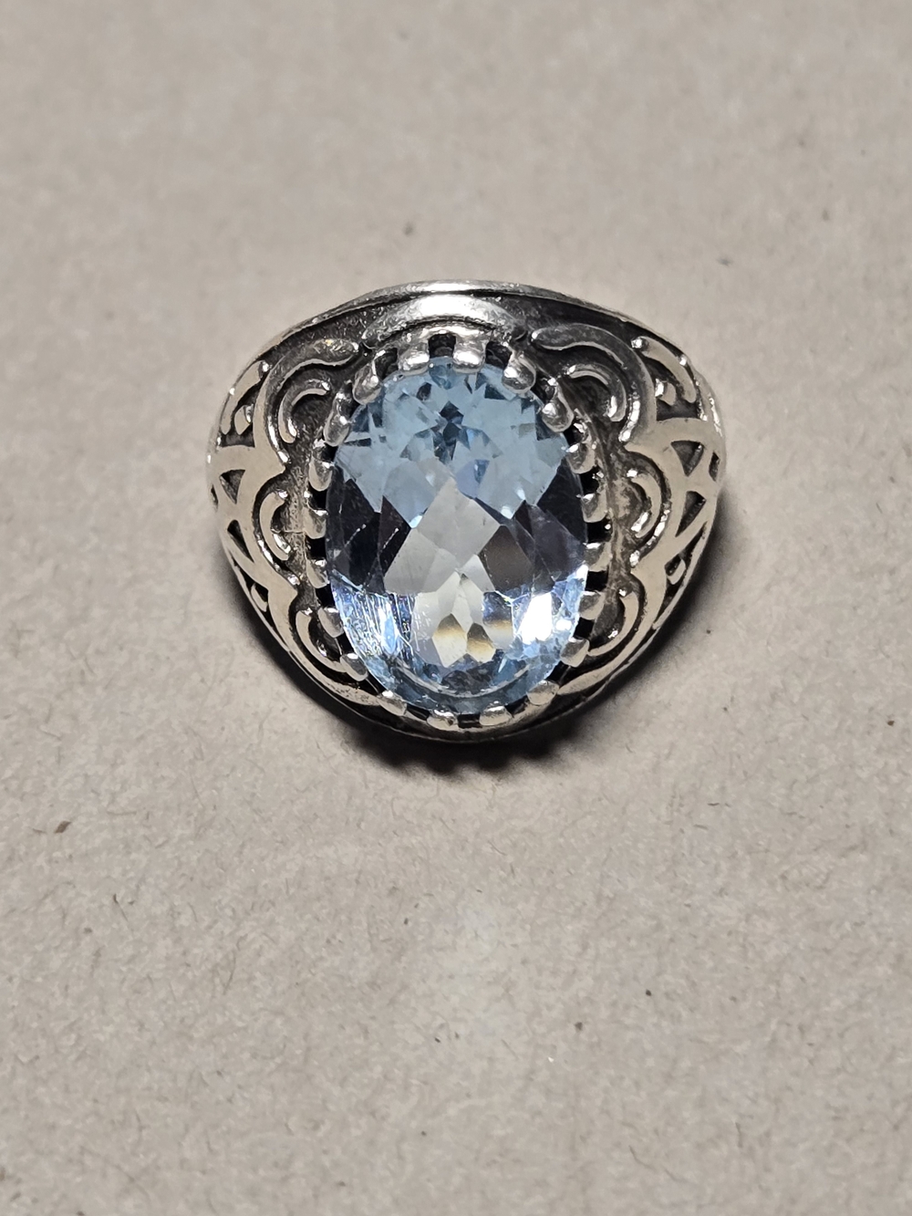 Sterling Silver Blue Topaz Filigree Statement Ring